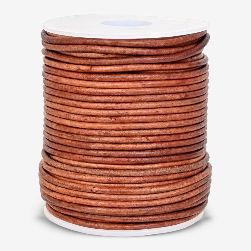 GENIQUE Real/Genuine Round Leather String Cord for Necklace  Bracelets  Jewelry  Kumihimo Braiding  DIY Projects (20 Metres) (2mm  Light Brown Distressed) - Image 2